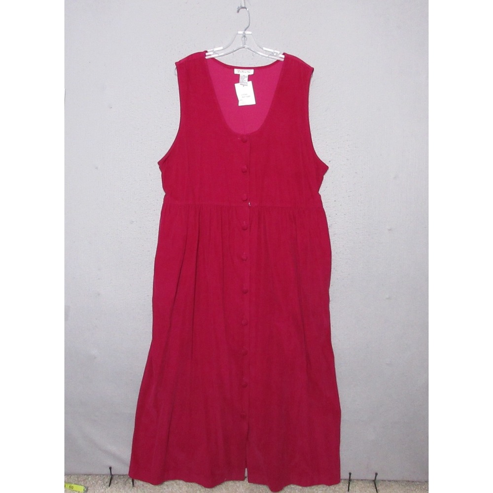 Vintage Talbots Dress Plus 20 Red‎ Corduroy Button Modest Midi Pockets Cottage